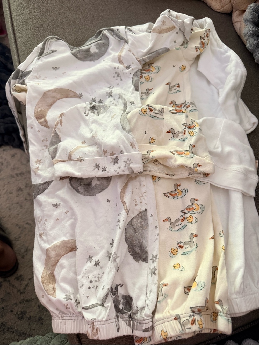 Burt's Bees Baby Moon & Duck Print Sleep Sack Set - White, Cream, Gray